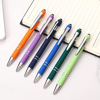 Oddmoal Ballpoint Pen with Stylus Tip, Soft Touch Click Metal Pen, 1.0mm Medium Point, Black Ink, 12 Count(Light Green) - color: Light Green - 12 Pens