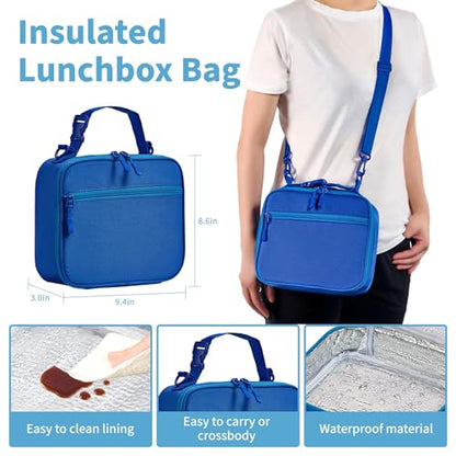 Bento Box for Kids with Thermo Food Container (9oz), 4-Compartment Lunch Box, Adjustable Divider, Leakproof Bento Lunch Box, Includes Utensils & Carry Bag for School, Office(Blue) - color: Blue