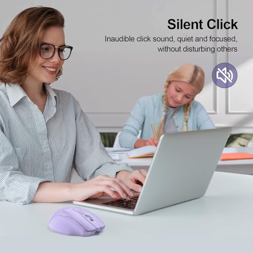 TECKNET Wireless Mouse, BT 5.0/2.4G, Rechargeable 6-DPI Silent, Lavender | Bluetooth 5.0/3.0 & USB A, 2-Device Easy Switch, Wide OS Compatible, 6 Buttons, 6-DPI up to 4800, Ergonomic for S to M Hands - color: Lavender