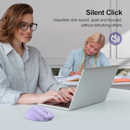 TECKNET Wireless Mouse, BT 5.0/2.4G, Rechargeable 6-DPI Silent, Lavender | Bluetooth 5.0/3.0 & USB A, 2-Device Easy Switch, Wide OS Compatible, 6 Buttons, 6-DPI up to 4800, Ergonomic for S to M Hands - color: Lavender