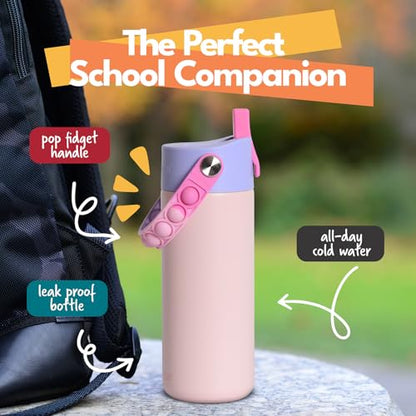 Elemental Insulated Kids Water Bottle, Stainless Steel Water Bottle with Straw Lid & Pop-It Handle, Leak-Proof Water Bottles for School, Boys or Girls, Travelling and Sports, 18oz - Pink Tie Dye - color: Pink Tie Dye