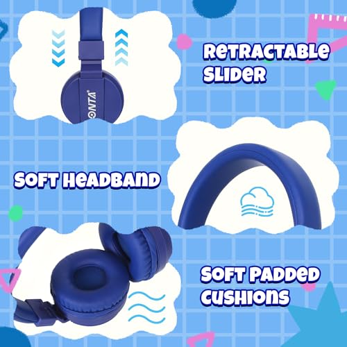 ONTA Kids Headphones for Boys Girls - Child Student Headset Wired Toddler Earphones School Teen on Ear for Ipad | Computer | Smart Phone | Amazon Fire Tablet | Laptop | Plane Travel Game, Dark Blue - color: Darkblue