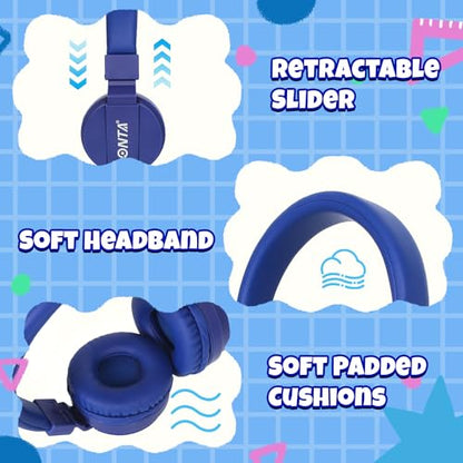 ONTA Kids Headphones for Boys Girls - Child Student Headset Wired Toddler Earphones School Teen on Ear for Ipad | Computer | Smart Phone | Amazon Fire Tablet | Laptop | Plane Travel Game, Dark Blue - color: Darkblue