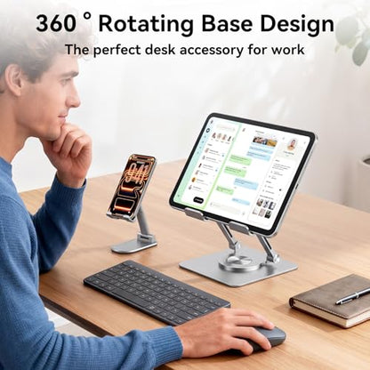 K&ZZ Tablet Stand, Rotatable Adjustable Tablet Holder for 4-13" Desk Accessories Tablet Stands for iPad/iPhone/Switch/Kindle - color: 01-Silver