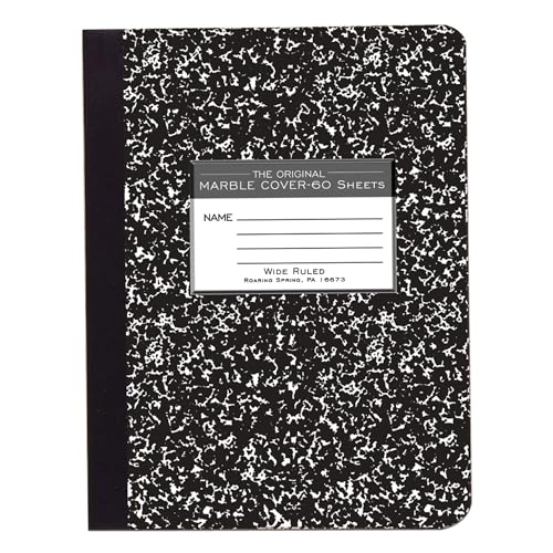 ROARING SPRING Hard Cover Composition Notebook, Black Marble Comp Book, 9.75″ x 7.5″, Wide-Ruled with Margin, 60 Sheets (120 Pages) - size: Wide-Ruled, 60 Sheets/120 Pages, style: 1 Comp Book