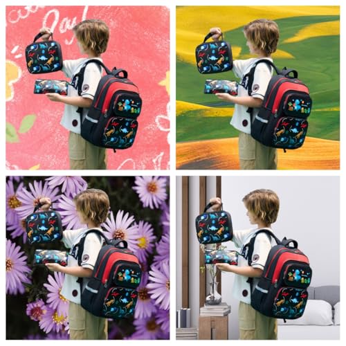 3-in-1 Kids Backpack with Insulated Lunch Bag and Pencil Case for Elementary Middle School, Lightweight, Colorful Prints, Waterproof Fabric, 17" Large Capacity - color: Multicolor