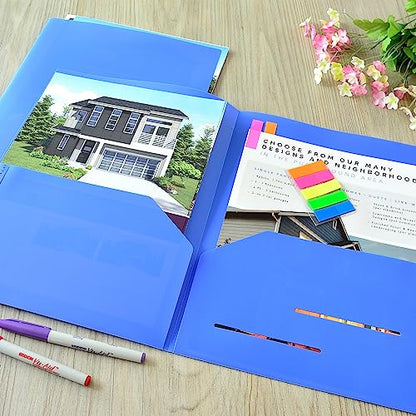 Youngever 6 Pack Heavy Duty Plastic Two Pocket Folders, Heavy Duty Plastic 2 Pocket Folder (Blue) - color: Blue