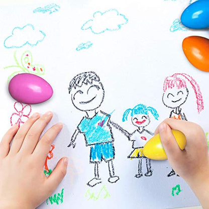 9 Colors Egg Crayons for Toddlers, Washable Non-Toxic Palm Grip Stackable Crayons, Easter Gift for Kids Boys Girls