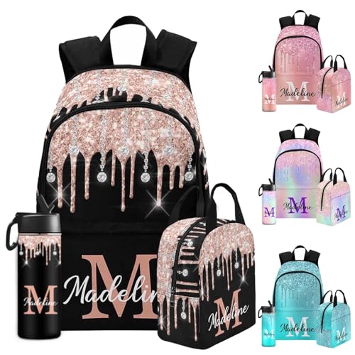 Custom Girls Backpack Colorful Shiny Ice-Cream Book Backpacks with Name Lunch Box Set Personalized Book Bags for Girl School Backpacks Bags for Back to School Work Camping - color: Color 01