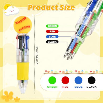 LiYiQ 25 Pcs Softball Multicolor Pen in One Cartoon Cute Fun 4-in-1 Cute Pens Bulk Kawaii Softball Shape Cool Ballpoint Pens Fun Gifts - style: Softball