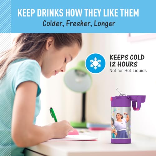 THERMOS FUNTAINER Water Bottle with Straw - 12 Ounce - Kids Stainless Steel Vacuum Insulated Water Bottle with Lid, Encanto - color: Encanto