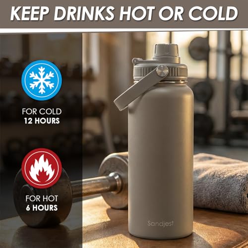Insulated Stainless Steel Water Bottle 32oz, Vacuum Chug Lid Travel Tumbler for Men Friends Dad Brothers, Birthday Christmas Fathers Day (Dark Grayish Brown) - color: Solid Color 3