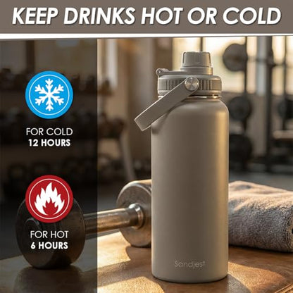 Insulated Stainless Steel Water Bottle 32oz, Vacuum Chug Lid Travel Tumbler for Men Friends Dad Brothers, Birthday Christmas Fathers Day (Dark Grayish Brown) - color: Solid Color 3