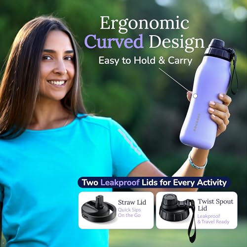 Insula Stainless Steel Water Bottle with Spout & Straw lid, BPA Free & Leakproof, Double Walled Vacuum Insulated water bottle for Sports, Bike, Travel & Hiking (Aqua Mist, 24 Oz) - color: Aqua Mist
