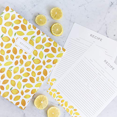 Jot & Mark 8.5"" x 11"" Sturdy 3 Ring Recipe Binder with Spill-Proof Clear | 50 Recipe Cards + 25 Sleeve Protectors + 5 Full-Page Sleeves + 6 Divider Tabs | 8.5x11 3-Ring - color: Lemon Twist, size: 8.5" x 11"