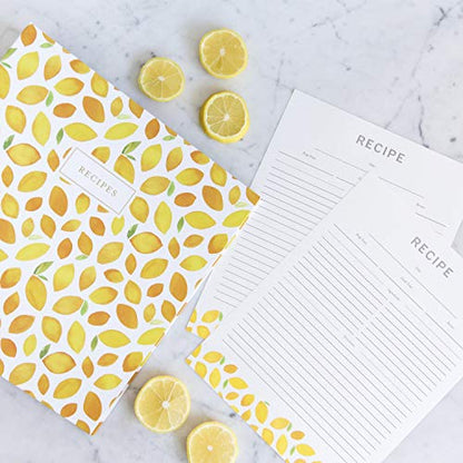 Jot & Mark 8.5"" x 11"" Sturdy 3 Ring Recipe Binder with Spill-Proof Clear | 50 Recipe Cards + 25 Sleeve Protectors + 5 Full-Page Sleeves + 6 Divider Tabs | 8.5x11 3-Ring - color: Lemon Twist, size: 8.5" x 11"