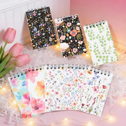 8 Pcs Mini Floral Spiral Notebooks 3.9 x2.4 Inch, Mixed Colorful Wildflower Botanical Journal Lined Memo Pad, Rustic Spring Flower Journal, Cute Aesthetic Notebooks for Women Birthday Party Gifts - color: Wildflower