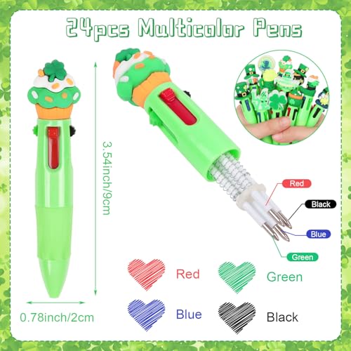 CCINEE 24pcs St Patricks Day Mini Multicolor Pens In One, Green Clover Ballpoint Pens Bulk Cartoon Retractable Party Favor Writing Pen for St Patricks Day School Office Gifts - color: Green