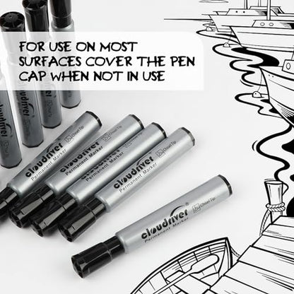 cloudriver Permanent Markers 96 Count, Black Permanent Marker Bulk Set, Chisel Tip, Premium Smear Proof Markers, Quick Drying Ink, Waterproof, Office Supplies for School, Office, Home