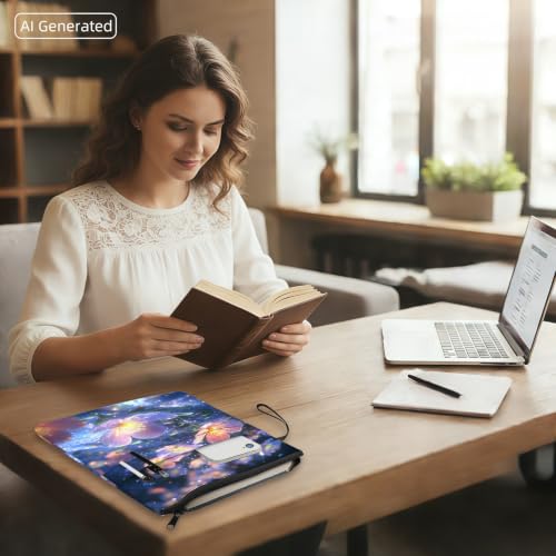Padded Book Sleeve with Zipper & Front Pocket, Fabric Book Cover | Galaxy Cosmic Glowing Flower11.4"x8.7" Washable Canvas Pouch for Hardcovers, Tablets & Reading Accessories - color: Galaxy Cosmic Glowing Flower
