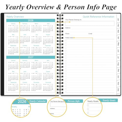 Daily Planner 2026 Full Page Per Day- 2026 Daily & Monthly Planner from January 2026 to December 2026, Day Planner 2026 with 12 Months Tabs, 6.4" x 8,5", Black - color: Black, size: 6.4" x 8.5"