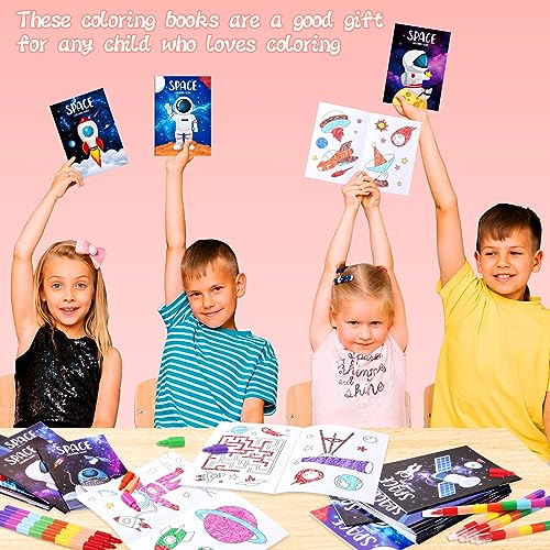 BenLouis 24 Outer Space Mini Coloring Books Kids with 24 Stacking Crayons Astronaut Party Favors Activity Books Bulk for Kids Solar System Galaxy Alien Goodie Bag Gift Stuffer Classroom Reward - style: Space