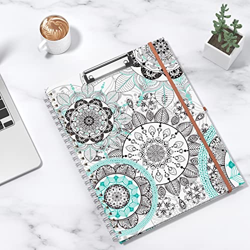 Rimilak Spiral Clipboard Folio with Refillable Lined Notepad, 14.5 x 9.8 In, Hardcover Cover with 5 Interior Pockets, Elastic Band and Pen Loop Series. Cute Stylish Clipfolio, Mandala Flower - color: Mandala Flower