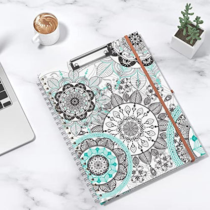 Rimilak Spiral Clipboard Folio with Refillable Lined Notepad, 14.5 x 9.8 In, Hardcover Cover with 5 Interior Pockets, Elastic Band and Pen Loop Series. Cute Stylish Clipfolio, Mandala Flower - color: Mandala Flower