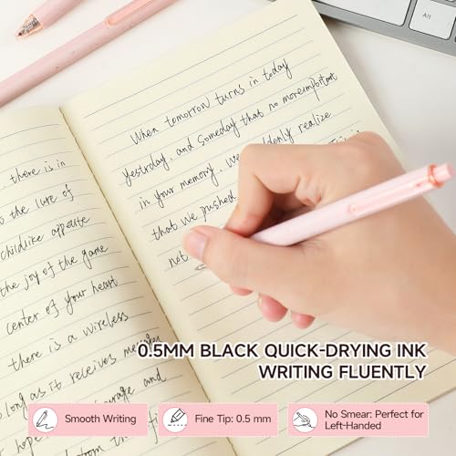 Premium Pink Gel Pens - Smooth Writing, Quick Dry, Set of 6 - Ideal for Journaling, Note-Taking, Art Supplies - color: 6 Pink Black Ink