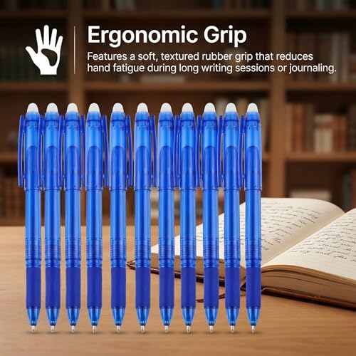 Volcanics Blue Erasable Gel Pens, 0.7mm Fine Point Gel Erasable Pens - Compatible with Rocketbook, 12 Pack, Smooth Writing Pens Pencil-Like Precision for School & Office - color: Blue, size: 1 Count (Pack of 12)