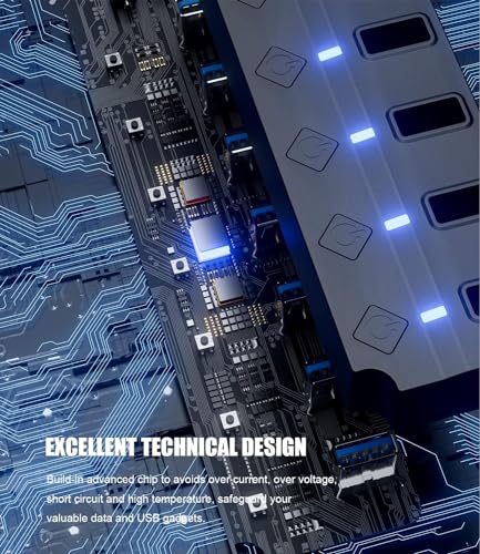 Eanetf USB 3.0 Hub, 7-Port with Individual On/Off Switches & LED Indicators, 5Gbps High-Speed Data Hub for Laptop, PC, MacBook, Surface Pro, PS5, HDD, Flash Drive (4ft Cable)
