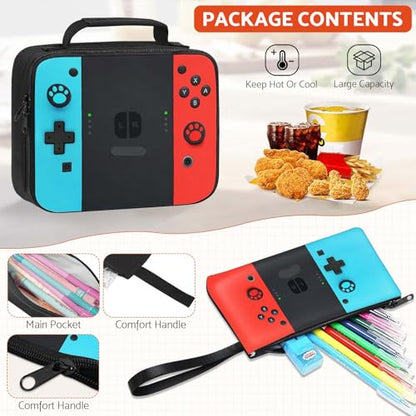TILYTADLY Gamer Rolling Backpack for Boys - 3PCS Boys Rolling Backpack With Lunch Box and Pencil Case for Kids Children Teens Elementary Middle School,HFHTDC Roller Bookbag With Wheels for Aged 6-18 - color: red-blue-Backpack set