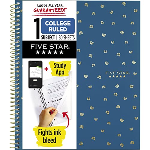 Five Star Spiral Notebook + Study App, 1 Subject, College Ruled Paper, 8-1/2" x 11", 80 Sheets, 1 Count, Selected Design Will Vary (820156F) - color: Design Chosen For You