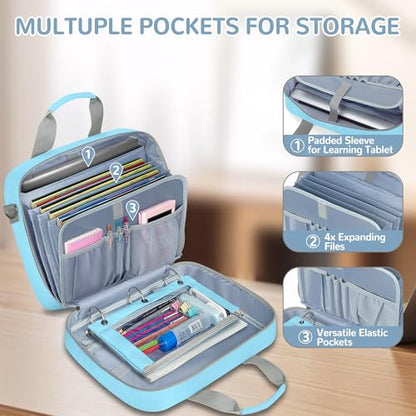 Yarwo 2026 Upgraded Zipper Binder 3 Ring with Pencil Pouch, 500 Sheets Binder Bag with 5-Tab Expanding File Folder and 14” Laptop Padded Sleeve, Portable Zipper Bag for College, Office, Home, Blue - color: Blue