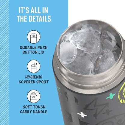 THERMOS FUNTAINER Water Bottle with Spout, 16oz, Graffiti Boy | Kids Stainless Steel Insulated Water Bottle, Keeps Drinks Cold Longer for School & Play, BPA-Free - color: Graffiti Boy, size: 16 Ounces
