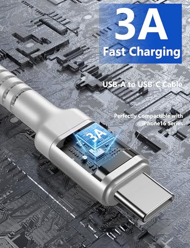 USB A to USB C Cable Fast Charging [2 Pack, 6FT], USB to USB C Charger Cable Upgraded Extra Durable Braided USBC Cable Compatible with iPhone 17 16 15 Pro Max, Samsung Galaxy S26 and More -Silver - color: Silver, size: 6FT 2Pack, style: USB A to USB C