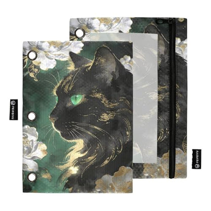 Funny Cat Pencil Pouches for 3 Ring Binder, Zipper Binder Pencil Case, 2 Pack Clear Window Case Bag for Office Organizers - color: Funny Cat