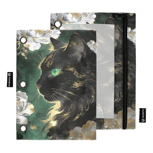 Funny Cat Pencil Pouches for 3 Ring Binder, Zipper Binder Pencil Case, 2 Pack Clear Window Case Bag for Office Organizers - color: Funny Cat