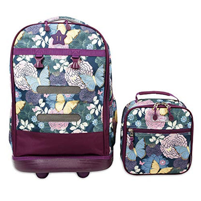 J World Duo Kids Rolling Backpack With Lunch Box Set. School Bookbag on Wheels, Secret Garden - color: Secret Garden