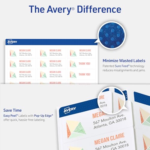 Avery® Easy Peel® Printable Address Labels, Sure Feed® Technology, 1" x 2-5/8" Customizable Stickers, White, 3,000 Blank Mailing Labels, Great for Mailing, Shipping, and More (8460) - size: 1" x 2 5/8", style: 3,000 labels