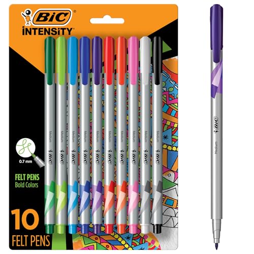 BIC Intensity Fineliner Marker Pens, Medium Point (0.7mm), Assorted Colors, Smooth Application, 10-Count - size: 1 Count (Pack of 10), style: Medium Point