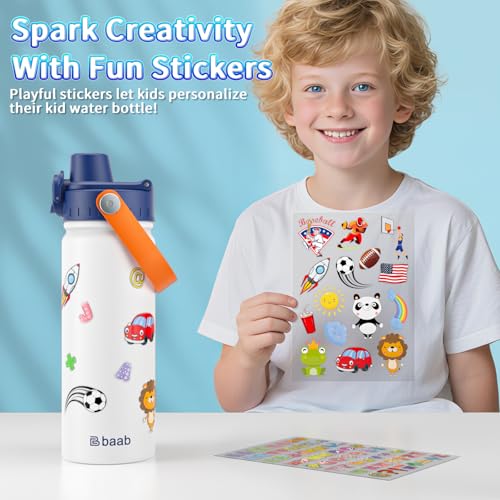 baab 18oz Kids Water Bottle, Insulated Kids Water Bottle with Lockable Spout Lid & Stickers, 18/8 Stainless Steel Vacuum Leakproof Kid Water Cup for Boy Girl School (White+Pink, 2 Pack) - color: White+Pink, size: 18 Ounces