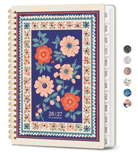 Planner 2026-2027, Academic Planner Weekly and Monthly, Jul 2026 - Jun 2027, Spiral Bound School Planning Tool with Tabs and Pocket, Perfect for Students & Teacher, 6.3" x 8.5", Folk Bloom - color: Folk Bloom, size: 6.3"x8.5" (A5)