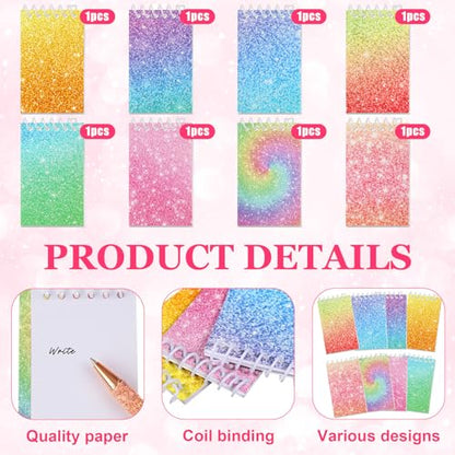 Sherr 16 Pcs Glitter Pens and Notebooks Set Mini Spiral Notepads Fancy Pens for Kids Girls Women Sparkly Sequins Journaling Ballpoint Christmas Birthday Gift Classroom Rewards(Macaron Colors) - color: Macaron Colors