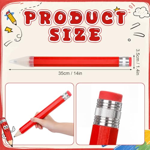 Tinlade 6 Pcs Wooden Jumbo Pencils for Prop, Funny Huge Red Giant Pencil 14 Inch for Home and School Supplies, Kids, Preschoolers - color: Red
