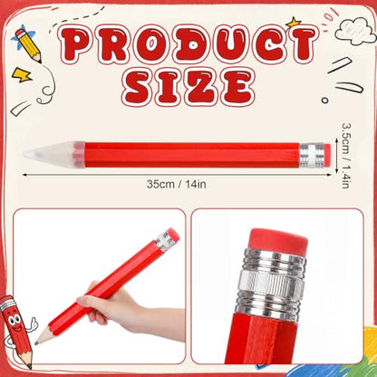 Tinlade 6 Pcs Wooden Jumbo Pencils for Prop, Funny Huge Red Giant Pencil 14 Inch for Home and School Supplies, Kids, Preschoolers - color: Red