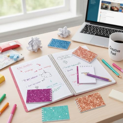 Sherr 16 Pcs Glitter Pens and Notebooks Set Mini Spiral Notepads Fancy Pens for Kids Girls Women Sparkly Sequins Journaling Ballpoint Christmas Birthday Gift Classroom Rewards(Classic Color) - color: Multi Color