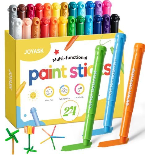 24 Colors Silky Twistable Crayons, Washable Crayons for Kids Ages 4-8, Non-Toxic, Quick-Dry Paint Sticks with Interlocking Caps for Creative Building, Works Great on Paper, Wood, Canvas - color: 24 Colors