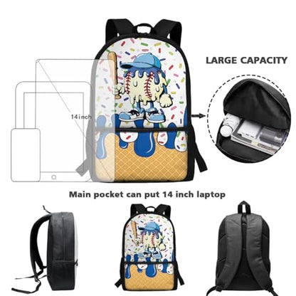 CLOHOMIN Baseball Bookbag and Lunch Box Age 8-10/10-12 Ice Cream School Bags Set Elementary School Bookbag 3rd Grade with Lunch Bag Water Bottle Sleeve 3 in 1 Cute Book Bags for Middle School - color: Baseball Ice Cream