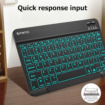 FINTIE 10-Inch Ultrathin Wireless Bluetooth Backlight Keyboard | [7 Color Backlit] Rechargeable Keyboard Compatible with iPad Samsung Tablet, iPhone Smartphone, iOS, Android - color: Classic Black